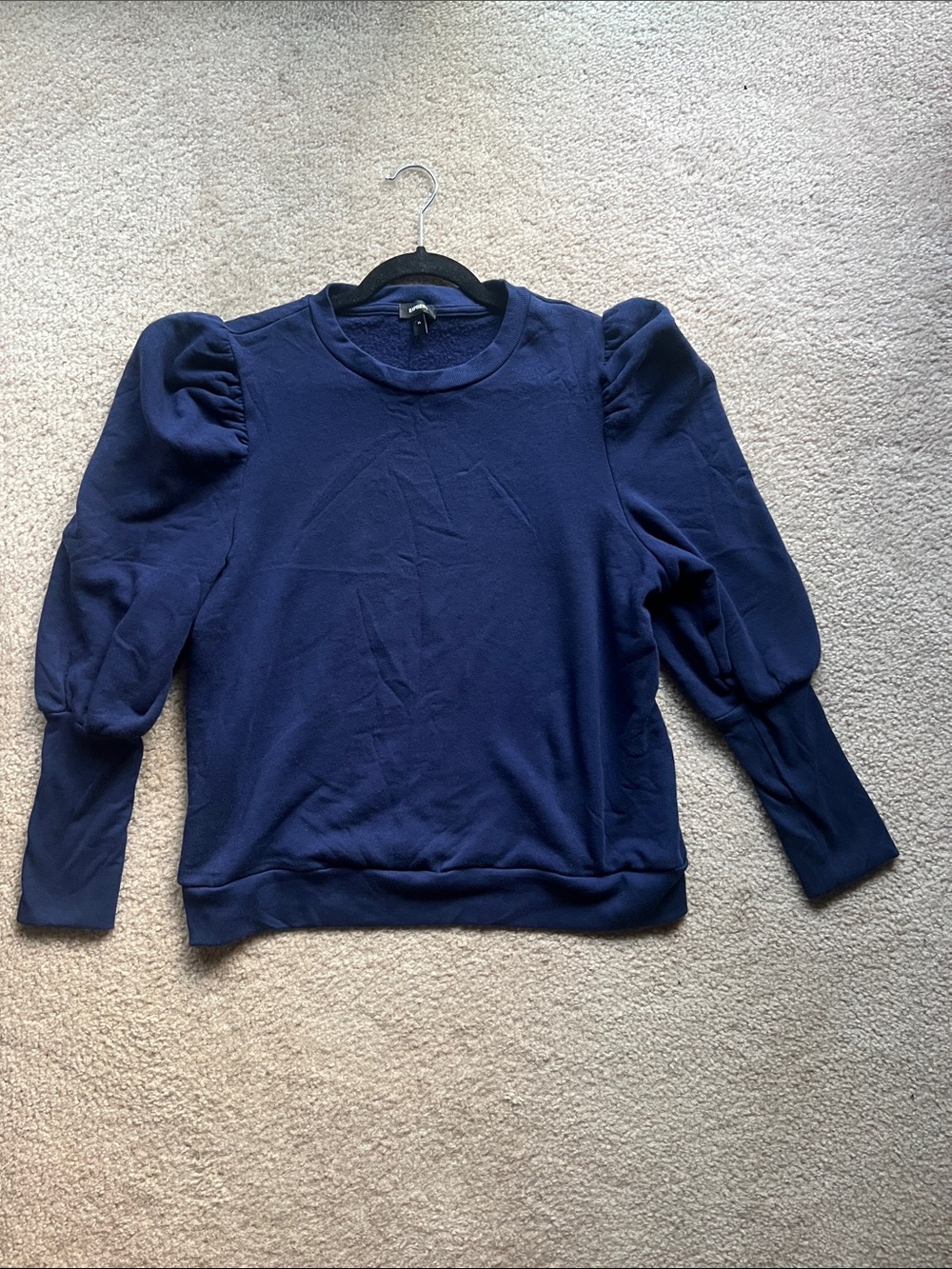 Express Navy Blue Crew Neck Puff-Sleeve Sweatshirt - Size XL - NWT